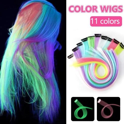 11PCS Luminous Clip In Hair Extensions 50cm Straight Long Synthetic Hairpieces for Women Girls Party Cosplay Daily Random Color