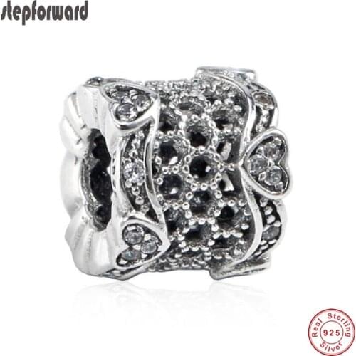 Spring Collection Good Quality Retro Hollow 925 Real Silver Lace Honeycomb Charm Fit Bracelet