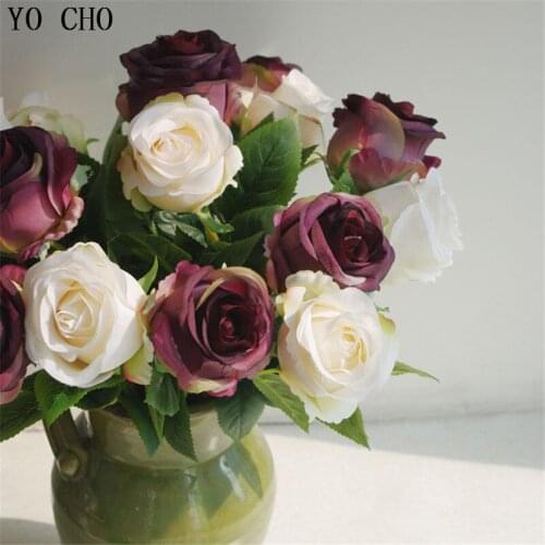 YO CHO Artificial Fake Flowers Small Silk Rose High-Quality Peony Floral bouquet wedding decoration China Artificial Flowers