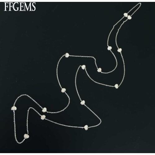 FFGem small heart sterling silver high quolity simple Long Necklace chain lucky black Gold Women Fine Jewelry Party Wedding Gift