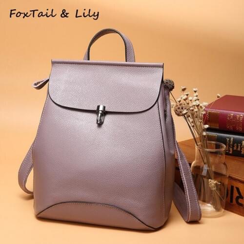 FoxTail & Lily Korea Style Women Backpack Genuine Leather Multifunction Double Shoulder Bag Fashion School Backpacks for Girls
