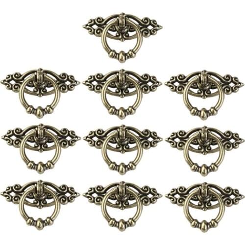 10pcs Vintage Kitchen Cabinet Cupboard Dresser Door Drawer Ring Handles Knobs (Antique Brass)