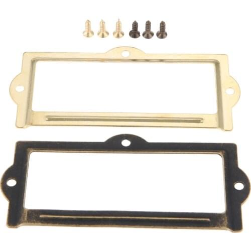 2pcs Antique Bronze/Gold Label Pull Frame Handle File Name Card Holder Furniture Cabinet Drawer Box Bin Knobs 90*42mm w/screws
