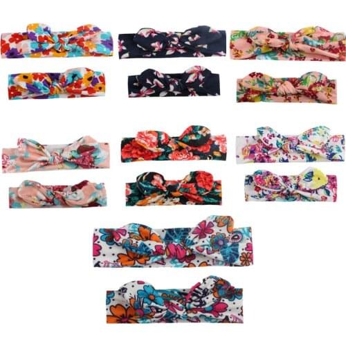 2Pcs Mom&Child Headband Flowers Bowknots Head Accessories Toddler Kids Soft Elastic Printing Headwear Family Photo Props New
