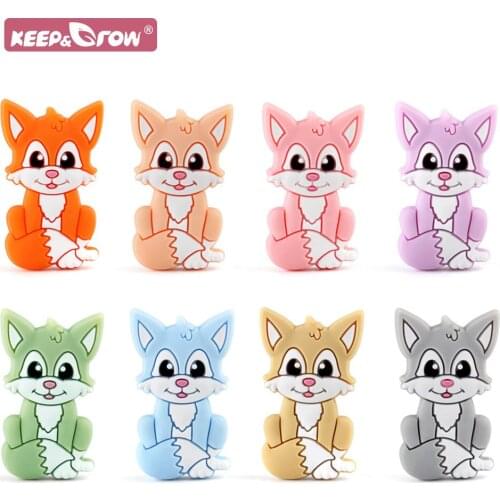 5/10pcs SIlicone BPA Free Baby Bead Fox Cartoon DIY Pacifier Chain Teether Newborn Oral Care Mini Silicone Baby Teething Beads
