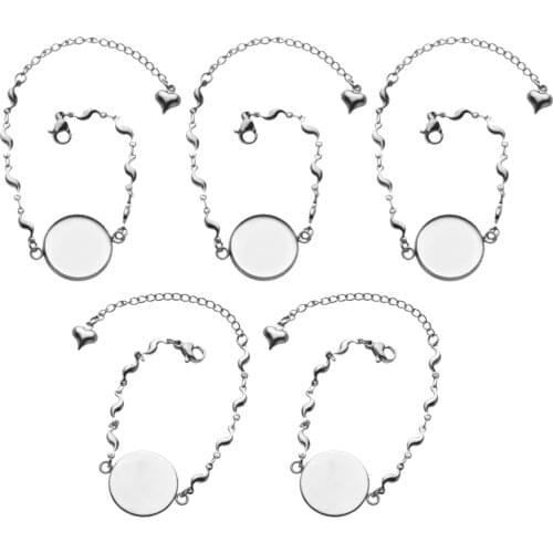 5 Pack Bezel Bracelet Blanks Silver Settings for Jewelry Making DIY Craft