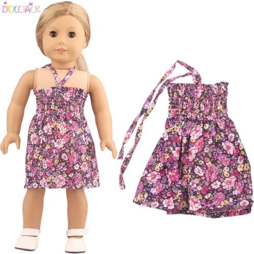 New fashion Doll clothes A Skirt With Purple Suspenders Printed With Flower For 18 inch American IS For 43CM New Baby Born Fit