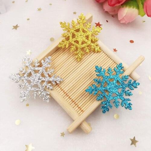 16pcs 42mm Glitter Christmas Snowflakes Composite Gold Powder Cloth Appliques Wedding Making DIY Craft Supplies SA92