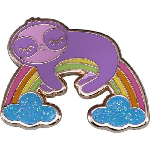 Rainbow dreams sloth glitter enamel pin cute fantasy clothes backpack decor for kids