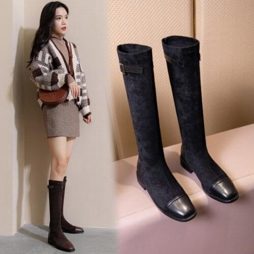 Large 40 autumn and winter flat bottomed boots female 41 small under knee high boots 42 slim Knight boots 43 versatile