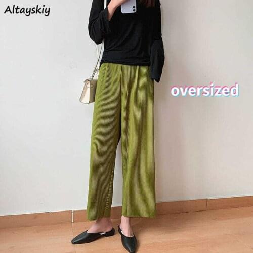 Ankle-length Pants Women High-Waist Oversized Chic Vintage Loose Wide-Leg Trousers Ins Retro Teens Harajuku All-match Spring