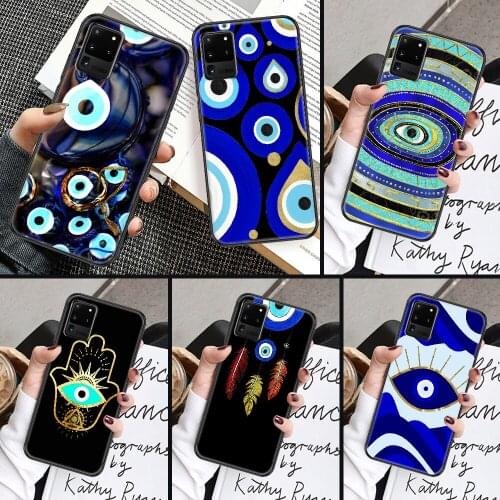 Evil eye Nazar Boncuğu Phone case For Samsung Galaxy Note 4 8 9 10 20 S8 S9 S10 S10E S20 Plus UITRA Ultra black painting bumper