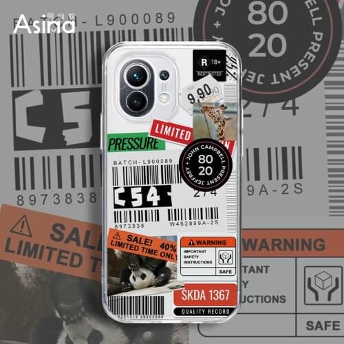 ASINA Cartoon Case For Xiaomi Mi11 10 9 Lite Soft Transparent TPU Cases For Redmi Note 9T 9 8 7 Poco F3 M3 X2 Label Tag Fundas