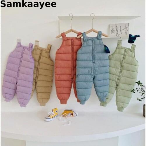 2-7y Children Overalls Girls Boys Jumpsuit Winter Kids Warm Pants Baby Thick Trousers Solid Clothes Casual Rompers Dungarees y45