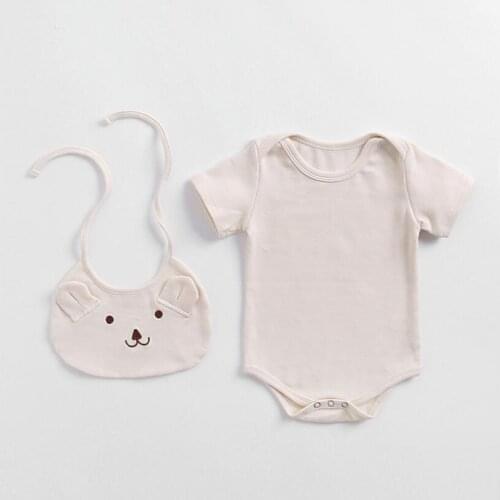 Cartoon bear design baby boys romper summer newborn baby jumpsuit for toddler short sleeve pajamas+bibs 0-24m outfits