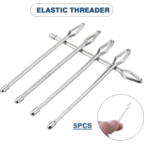 5Pcs Elastic Threader Self-Locking Tweezer Bodkin Wear Stainless Steel Elastic Threader Belt Ribbon Weaving Tools Guide Needle