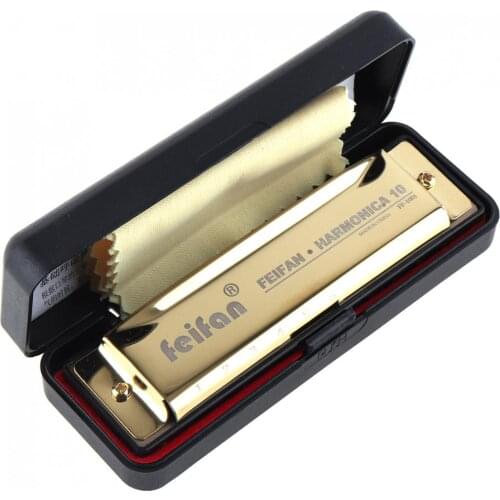 Harmonica 10 Holes 20 ToneC Matte Gold Harmonica Blues Harp Mouth Organ Stainless Steel Musical Instrument for Beginner