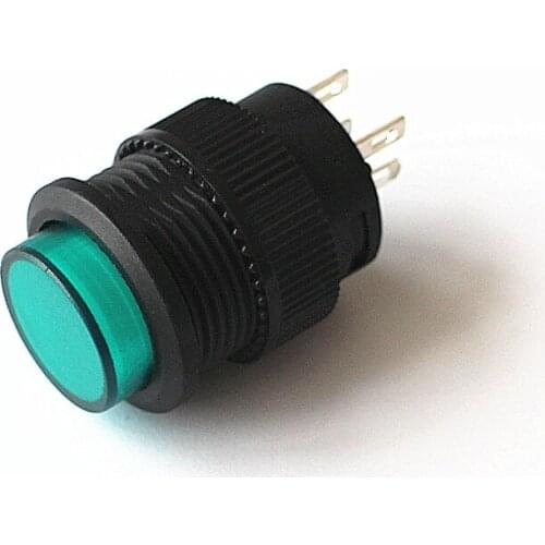 JOYING LIANG R16-503BD No Lock Green with Light Push Button Switch 4 Feet Small Switches 2PCS