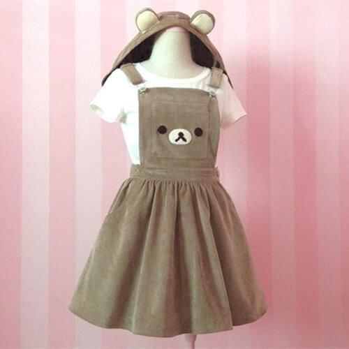 Japanese Kawaii Rilakkuma Lolita Overall Dress Cute Bear Embroidery Hat Ball Gown Harajuku Lolita Dress Harajuku Cute Warm Dress