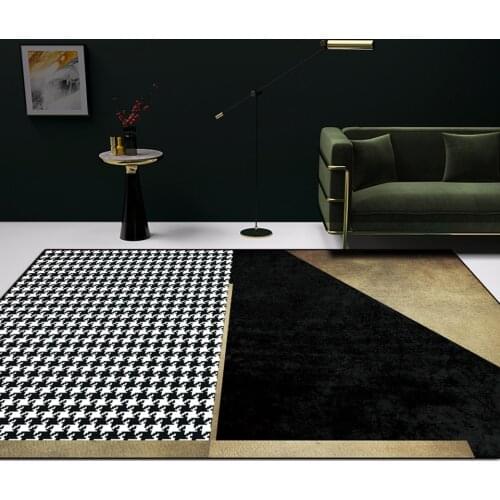 Black Gold Carpet Modern Living Room Geometric Houndstooth Sofa Coffee Table Area Rugs Luxury Indoor Hallway Kitchen Bedside Mat