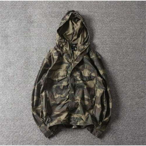 0104 Spring Trendy Men Military Camouflage Cotton Hooded Streetwear Jackets High Quality Multi Pockets Loose Casual Cargo Coats