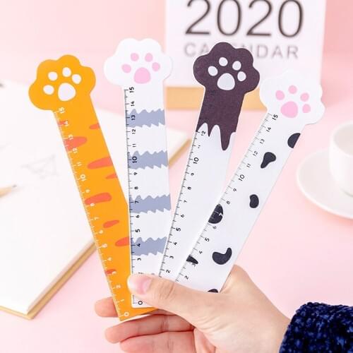 Cute Cartoon Animal Shape Cat Paw Footprint Wood 15cm Straight Rulers for School Study Office Supplies Stationery Wooden Ruler