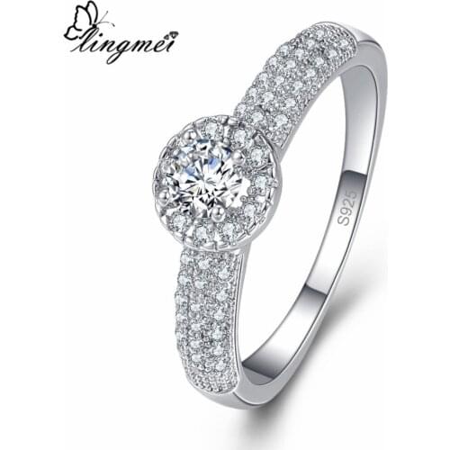 Lingmei New Fashion Wedding Unisex Jewelry RoundMulti-White CZ Silver ColorRing Size 6-9 EngagementParty