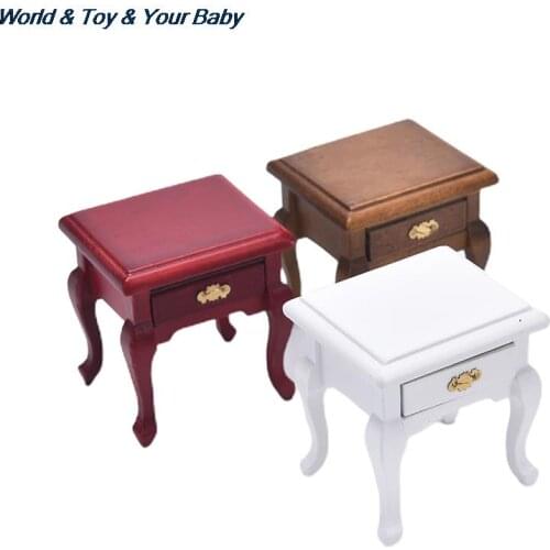 Hot sale 1Pc 1/12 Dollhouse Miniature Furniture Wooden Bedside Drawer Table Nightstand Cabinet