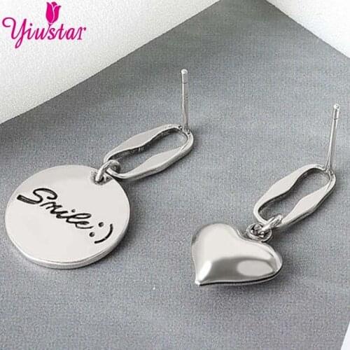 Punk Fashion Brand High Quality Womens Earrings Round Heart Letter Earrings Silver Color Smiley Girl Jewelry Unusual 2020 Trend