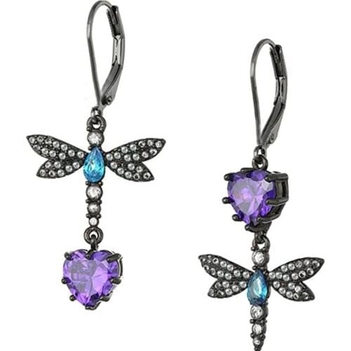 New Fashion Trend Natural Wind Creative Jewelry Inlaid Zircon Dragonfly Love Earrings For Women Feature Namour Charm Gift