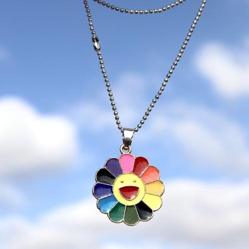 Fashion Punk Gothic Colorful Sunflower Pendant Necklace For Women Men Choker Retro Jewelry Handmade Gift