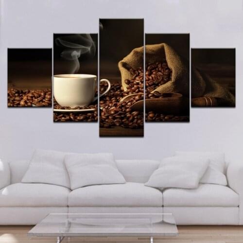 Canvas Painting Kitchen Wall Art 5 Pieces Fragrant Coffee Beans Pictures Modular HD Print Poster Restaurant Home Decor Framework