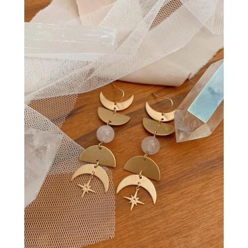 Celestial Lunar Moon Phase Rose quartz Statement Earrings Boho Hippie Bohemian Celestial Witchy Metaphysical Jewelry