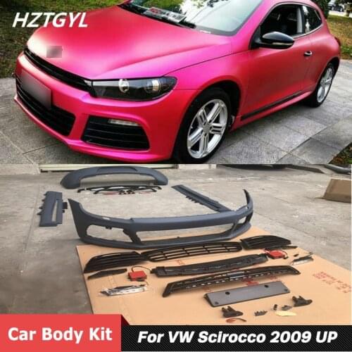 Unpainted FRP Front Rear Bumper Side Skirts With Grille Car Body Kit For VW Scirocco Facelift R Style 2009 Up