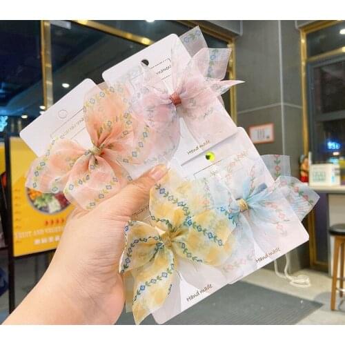 New handmade large gauze bow fabric covered Alligator Barrettes Hair Accessories hairclip