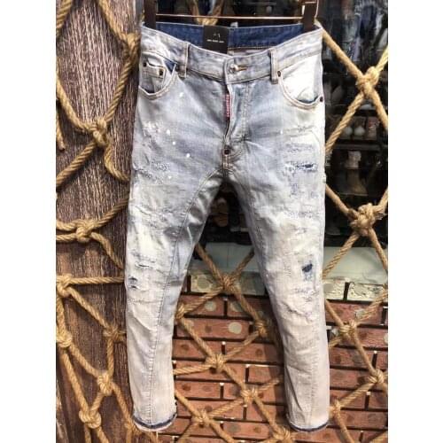 Summer New Style DSQ2 Mens Fashion Trend Ripped Paint Dots Mens Jeans *A212