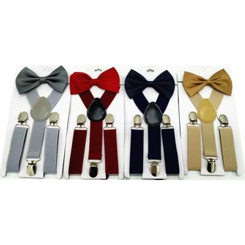 Solid Color Children Belt Bowtie Set Baby Boys Girls Suspenders Clip-on Y-Back Braces Bow Tie Elastic Kid Adjustable Bow Tie Set