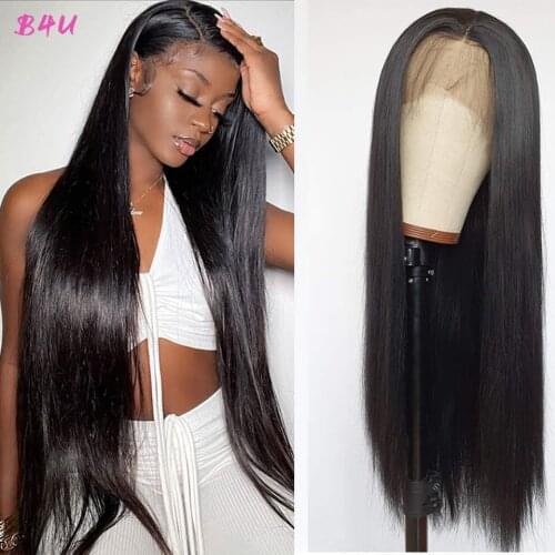 B4U Straight Lace Front Human Hair Wigs Brazilian 4x4 Lace Closure Wig Pre-Plucked 13x4 Lace Frontal Hair Wig Straight Perruque