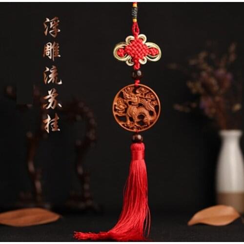 Gift car hanging car interior supplies peach wood carving auspicious cloud unicorn rearview mirror pendant