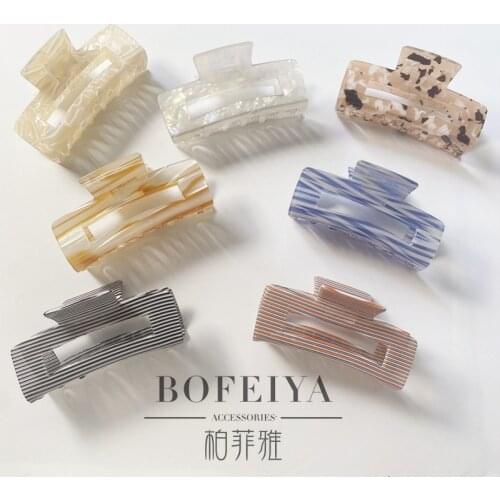 Korean version of color lines striped simple rectangular hollow acetic acid grasping clip back of the head plate hair grasping