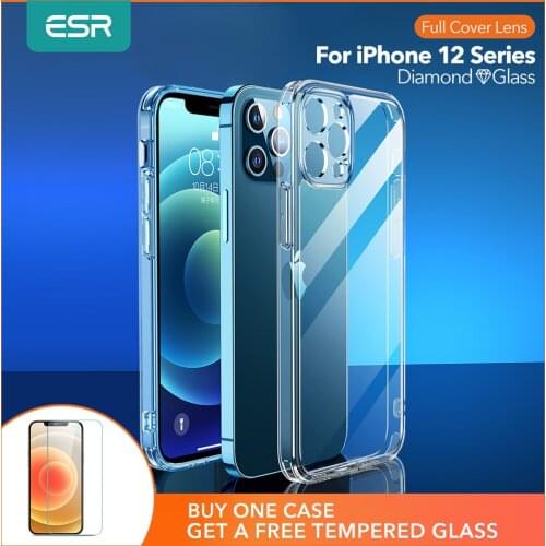 ESR Clear Case for iPhone 12 Full Lens Protection Cover Tempered Glass Case for iPhone 12 Pro Max Shockproof Transparent Cases