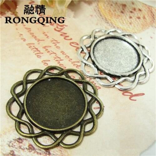 RONGQING 40pcs/lot Waven Frame Hollow Line Funique Cameo Settings 20mm DIY Handmade Sieraden Maken Jewelry Findings