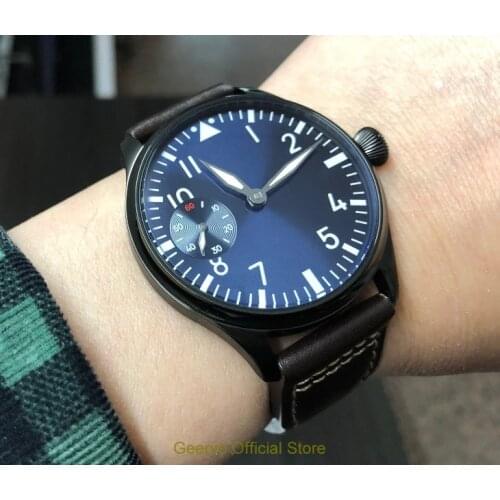 Sapphire crystal or Mineral glass 44mm blue dial Asian 6497 Mechanical movement PVD case Luminous mens Mechanical watch gr43