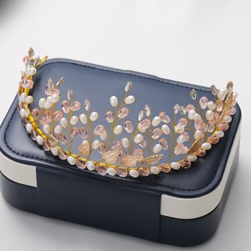 Crystal Pearl Wedding Tiara Crown Rhinestone Headbands Hair Jewelry Bridal Hair Accessories Gold Head Piece Hairbands