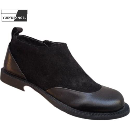 Business Men Office Work High Top Dress Shoes Wedding Party Cowhide Genuine Leather Patchwork Round Toe Formal Shoes Footwear