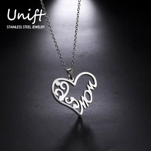 Unift Romantic Mom in Heart Pendant Necklace for Women Family Love Stainless Steel Jewelry Fashion Mothers Day Birthday Gifts
