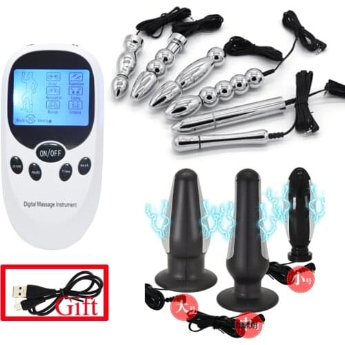 USB Charge Host,Electro Shock Pulse Anal Vaginal Plug Masturbator Electro Stimulate Prostate Massage Big Dildo Butt Plug Sex Toy