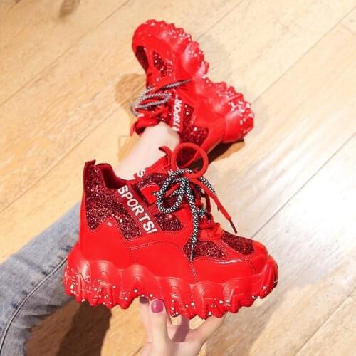 Womens Chunky Sneakers 2021 Fashion Brand Design Women Platform Trainers Casual Woman Bling Dad Shoes Ladies Footwear Red Shoes