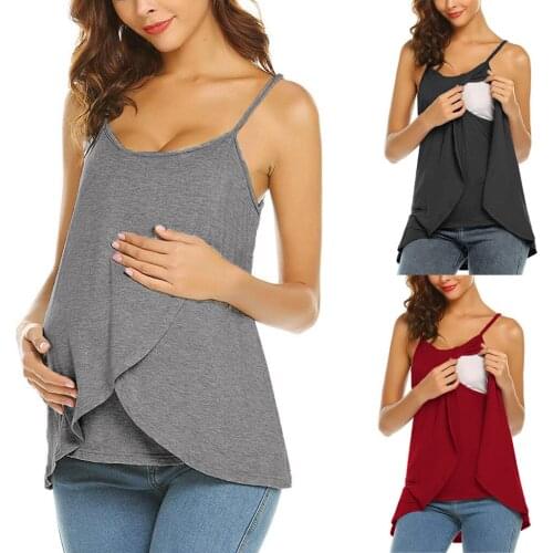 Fashion Women Solid Colors Maternity Pregnant Nursing Wrap Top Sleeveless Double Layer Summer Cami Tank Tops Blouse Clothings#p4
