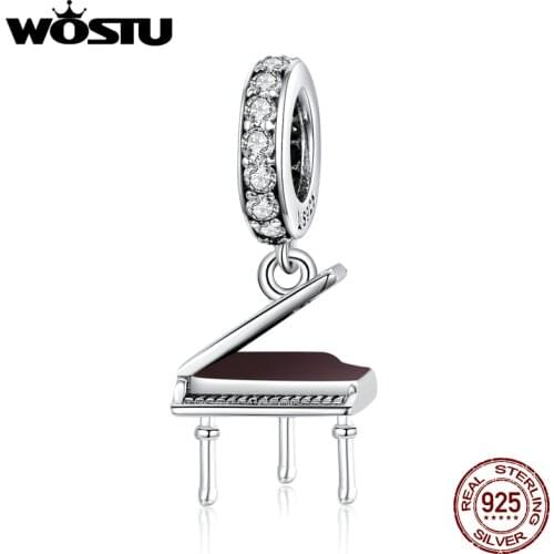 WOSTU 925 Sterling Silver Charms Grand Piano Pendant Dazzling Bead Fit Original Bracelet Necklace For Women Jewelry CQC1733